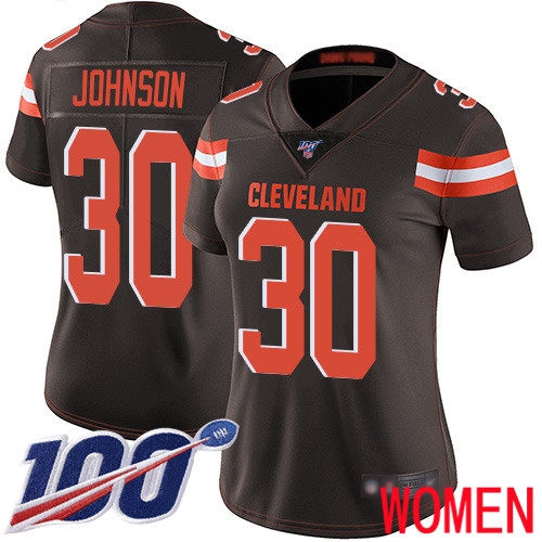 Cleveland Browns D Ernest Johnson Women Brown Limited Jersey 30 NFL Football Home 100th Season Vapor Untouchable